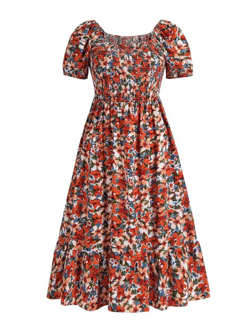 Elevate Your Summer Style with the Chic Plus Size Ditsy Floral Puff Sleeve Maxi Dress!