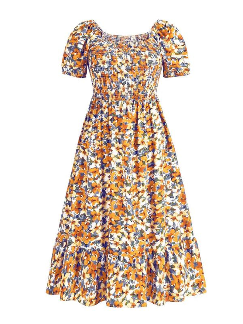 Elevate Your Summer Style with the Chic Plus Size Ditsy Floral Puff Sleeve Maxi Dress!