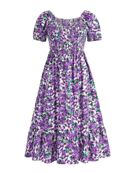 Elevate Your Summer Style with the Chic Plus Size Ditsy Floral Puff Sleeve Maxi Dress!